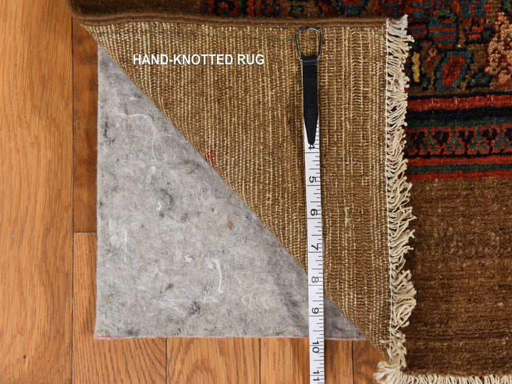 3'2" x 15'0" Vintage Hand Knotted Brown Wool Runner Oriental Rug - MOA10278368