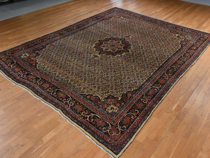 10'5" x 13'8" Vintage Hand Knotted Yellow Wool Rectangle Oriental Rug - MOA10278373