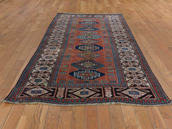 3'9" x 8'4" Vintage Hand Knotted Red Wool Runner Oriental Rug - MOA10278374