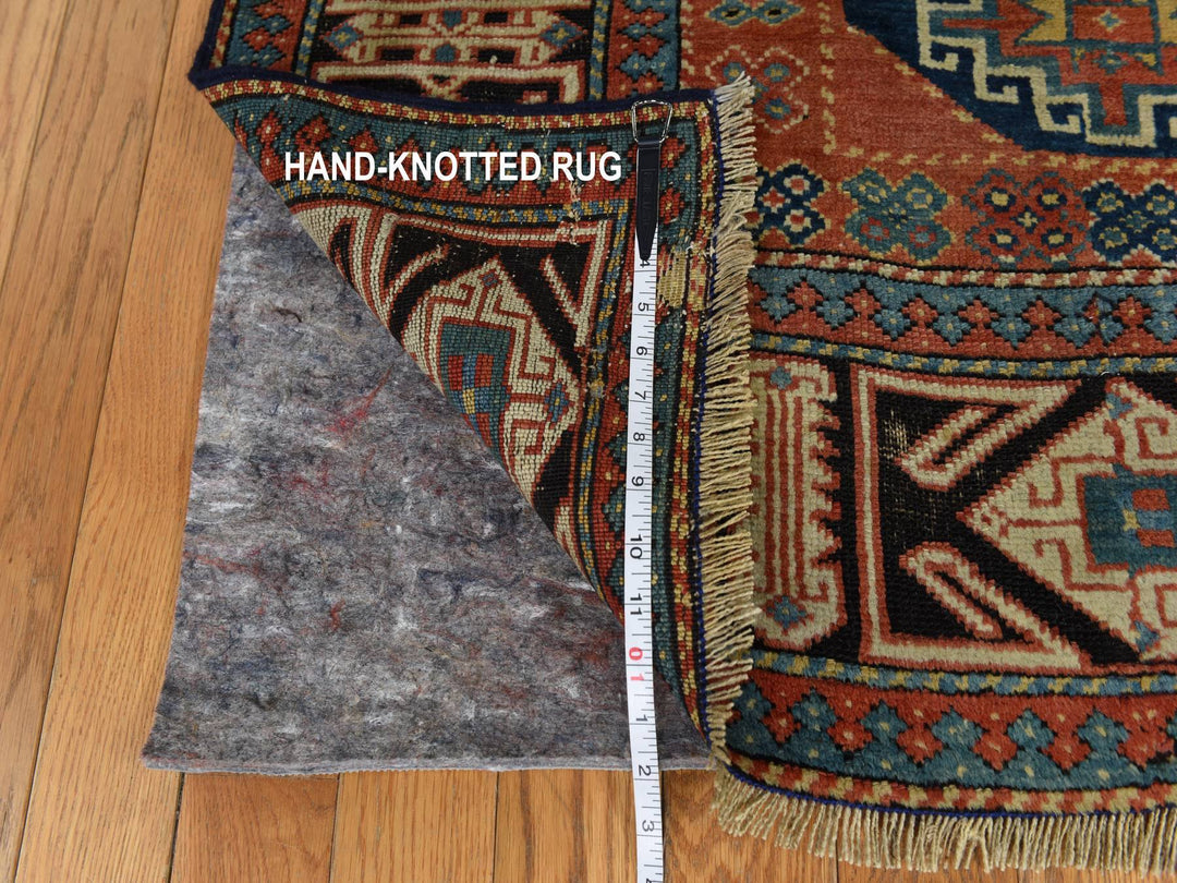 3'9" x 8'4" Vintage Hand Knotted Red Wool Runner Oriental Rug - MOA10278374