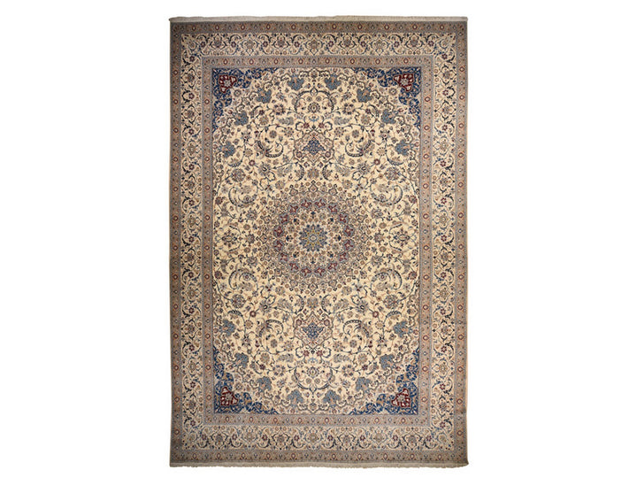 13'7" x 20'7" New Hand Knotted Ivory Wool & Silk Rectangle Oriental Rug - MOA10278375