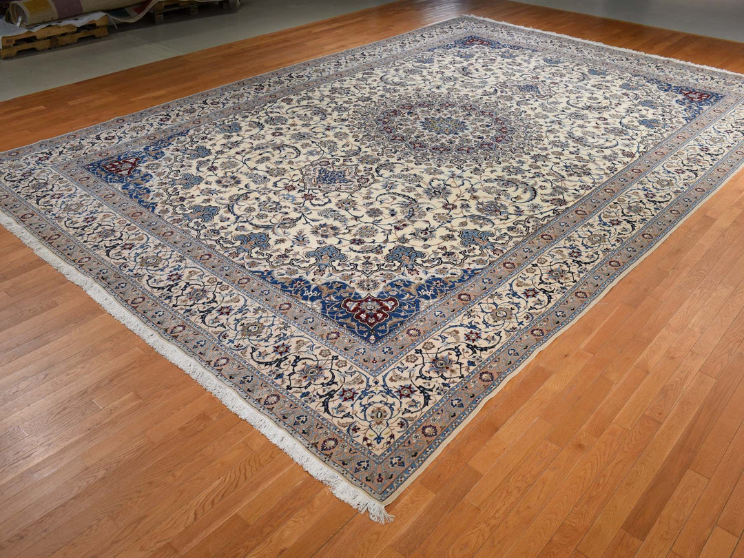 13'7" x 20'7" New Hand Knotted Ivory Wool & Silk Rectangle Oriental Rug - MOA10278375