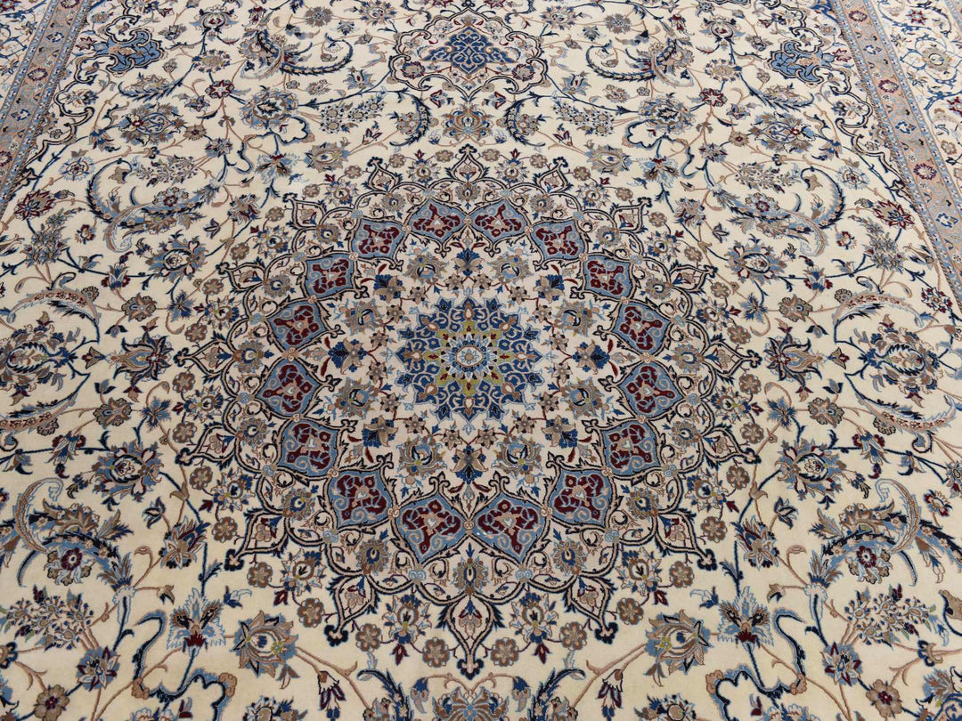 13'7" x 20'7" New Hand Knotted Ivory Wool & Silk Rectangle Oriental Rug - MOA10278375