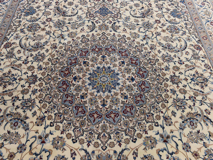 13'7" x 20'7" New Hand Knotted Ivory Wool & Silk Rectangle Oriental Rug - MOA10278375
