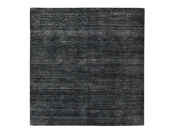 6'10" x 7'0" New Hand Knotted Black Silk Square Oriental Rug - MOA10278377
