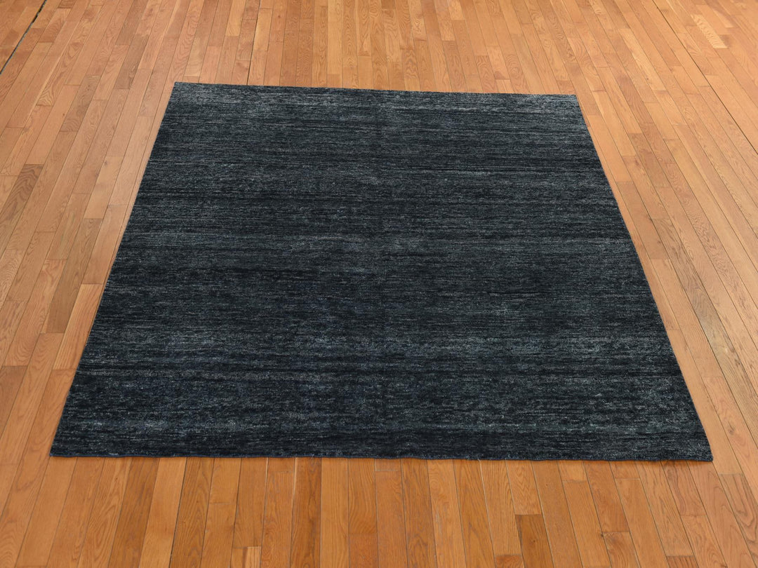 6'10" x 7'0" New Hand Knotted Black Silk Square Oriental Rug - MOA10278377