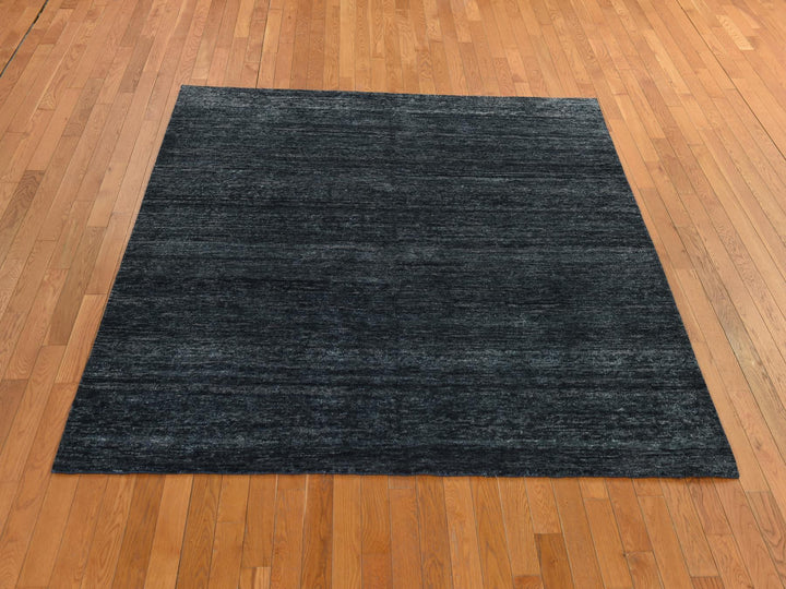6'10" x 7'0" New Hand Knotted Black Silk Square Oriental Rug - MOA10278377