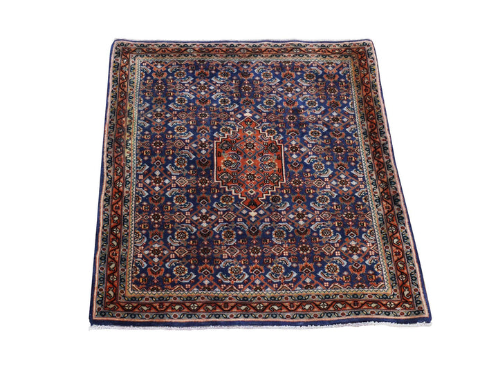 2'3" x 2'4" Vintage Hand Knotted Blue Wool Square Oriental Rug - MOA10278381