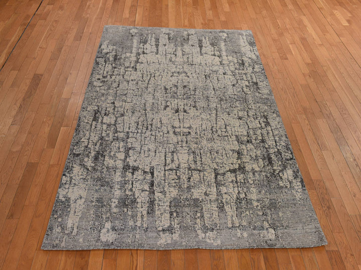 6'0" x 9'0" New Hand Knotted Grey Wool Rectangle Oriental Rug - MOA10278390