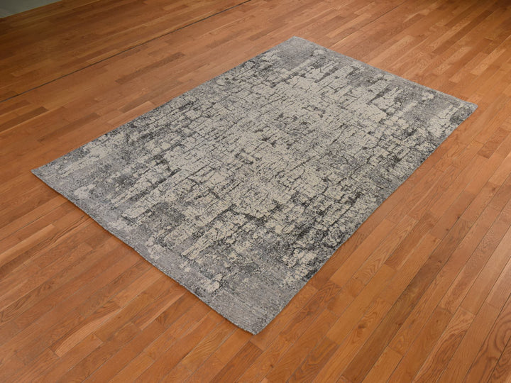 6'0" x 9'0" New Hand Knotted Grey Wool Rectangle Oriental Rug - MOA10278390
