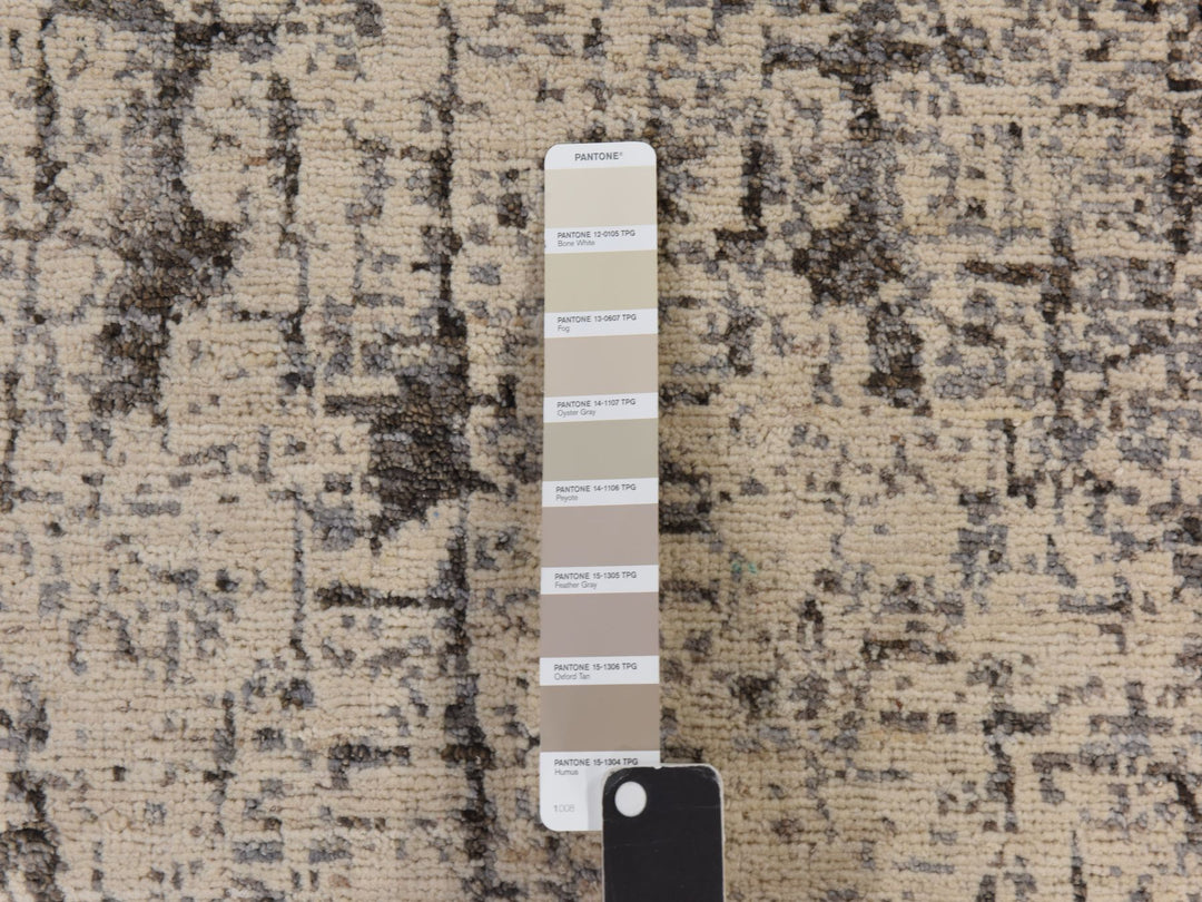 6'0" x 9'0" New Hand Knotted Grey Wool Rectangle Oriental Rug - MOA10278390