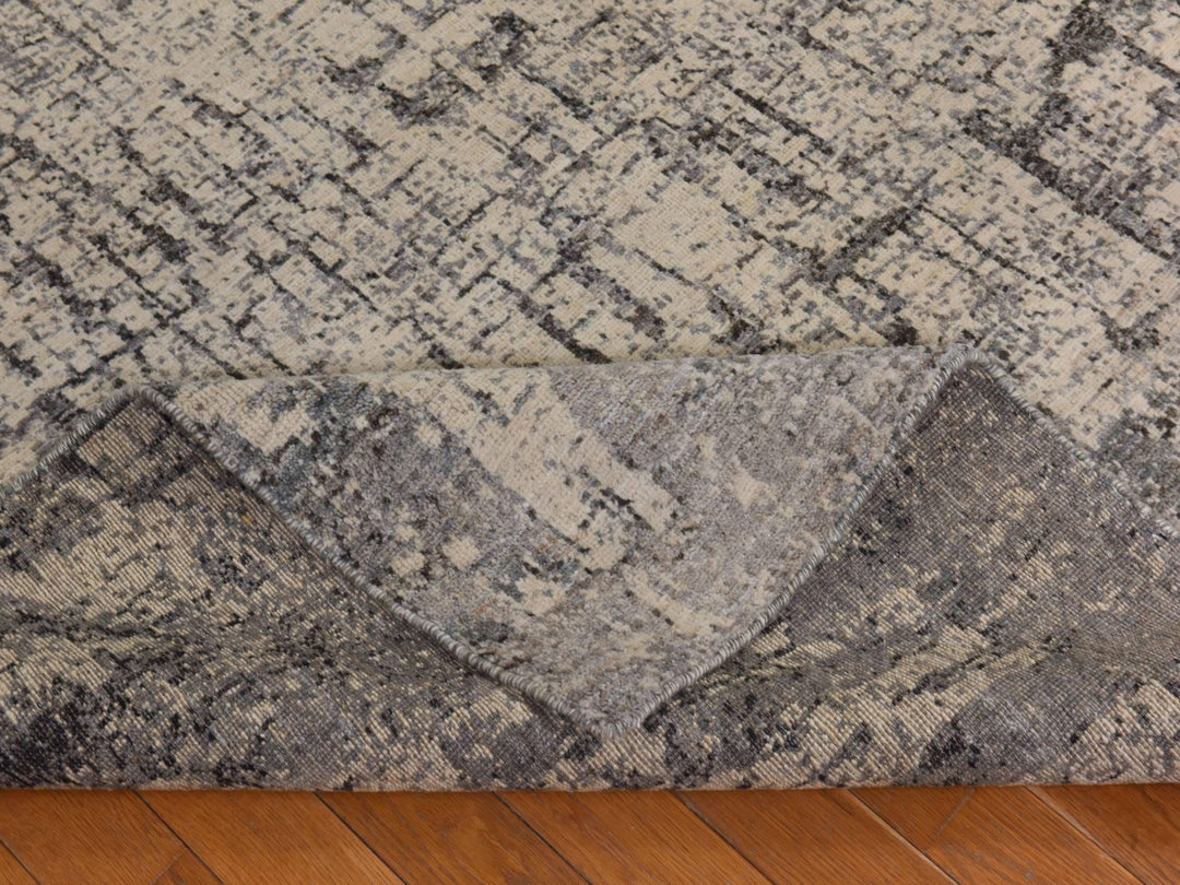 6'0" x 9'0" New Hand Knotted Grey Wool Rectangle Oriental Rug - MOA10278390