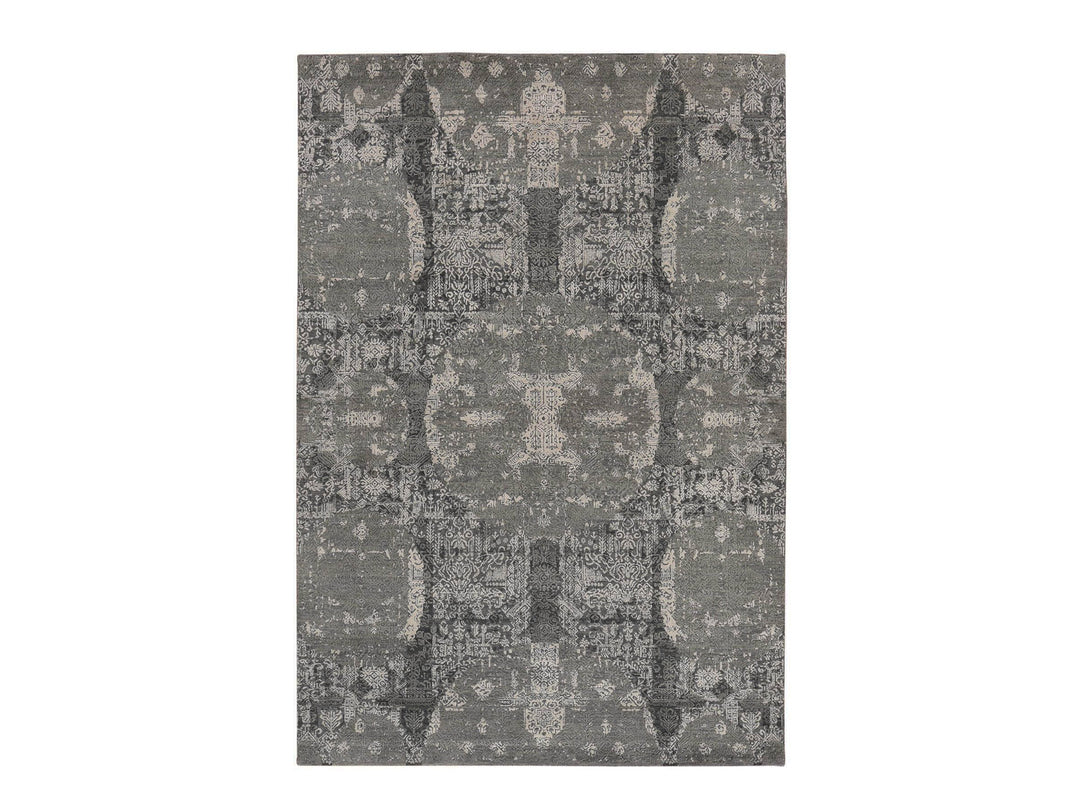 6'1" x 9'2" New Hand Knotted Grey Wool & Silk Rectangle Oriental Rug - MOA10278391