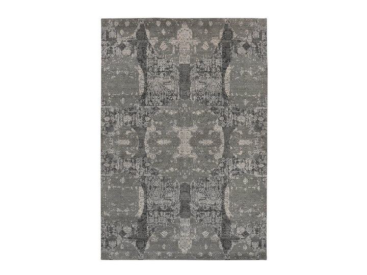 6'1" x 9'2" New Hand Knotted Grey Wool & Silk Rectangle Oriental Rug - MOA10278391