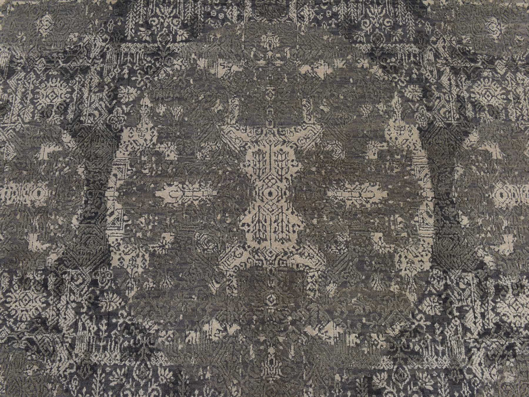 6'1" x 9'2" New Hand Knotted Grey Wool & Silk Rectangle Oriental Rug - MOA10278391
