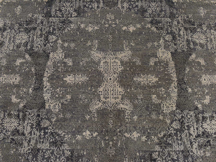 6'1" x 9'2" New Hand Knotted Grey Wool & Silk Rectangle Oriental Rug - MOA10278391