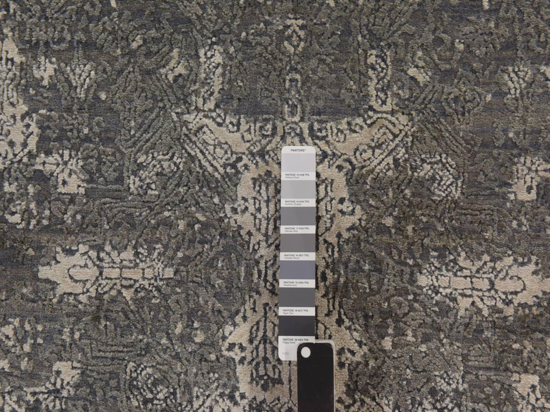6'1" x 9'2" New Hand Knotted Grey Wool & Silk Rectangle Oriental Rug - MOA10278391
