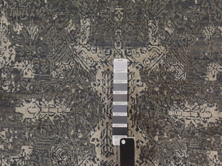 6'1" x 9'2" New Hand Knotted Grey Wool & Silk Rectangle Oriental Rug - MOA10278391