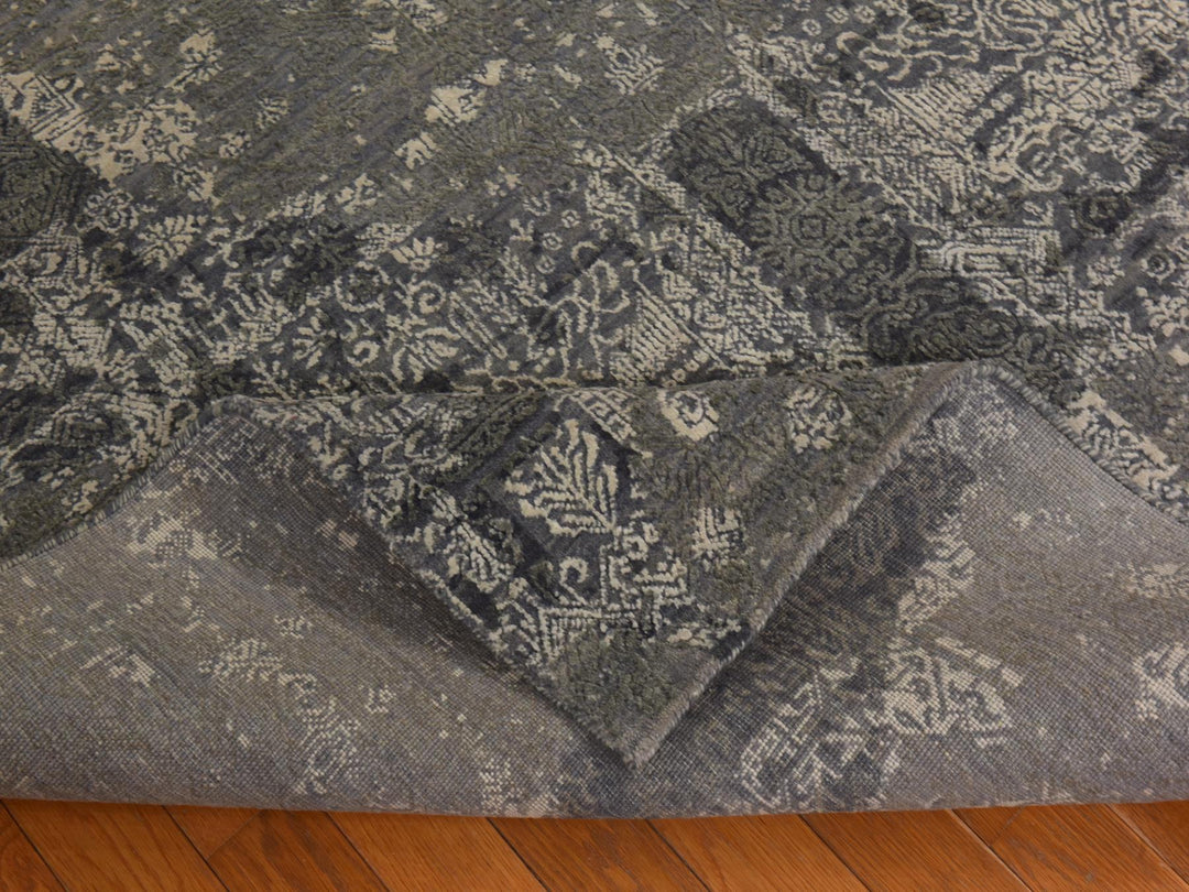 6'1" x 9'2" New Hand Knotted Grey Wool & Silk Rectangle Oriental Rug - MOA10278391