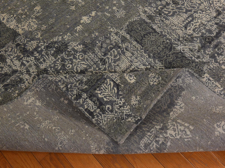 6'1" x 9'2" New Hand Knotted Grey Wool & Silk Rectangle Oriental Rug - MOA10278391