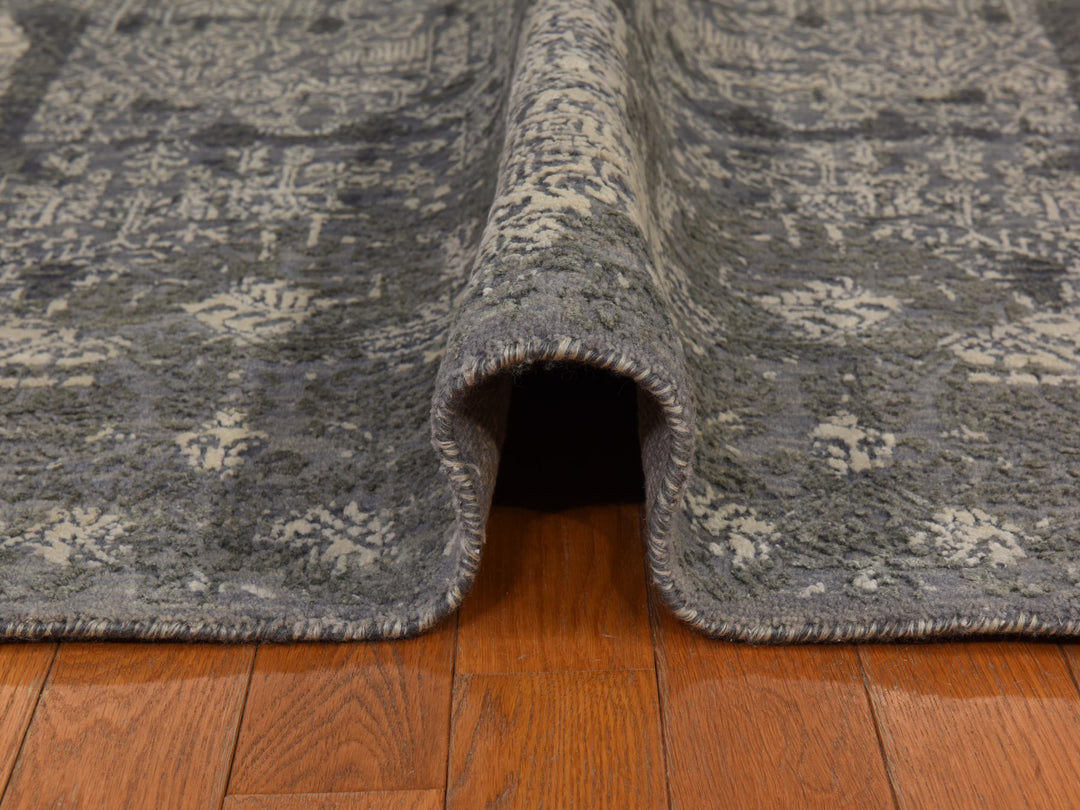 6'1" x 9'2" New Hand Knotted Grey Wool & Silk Rectangle Oriental Rug - MOA10278391