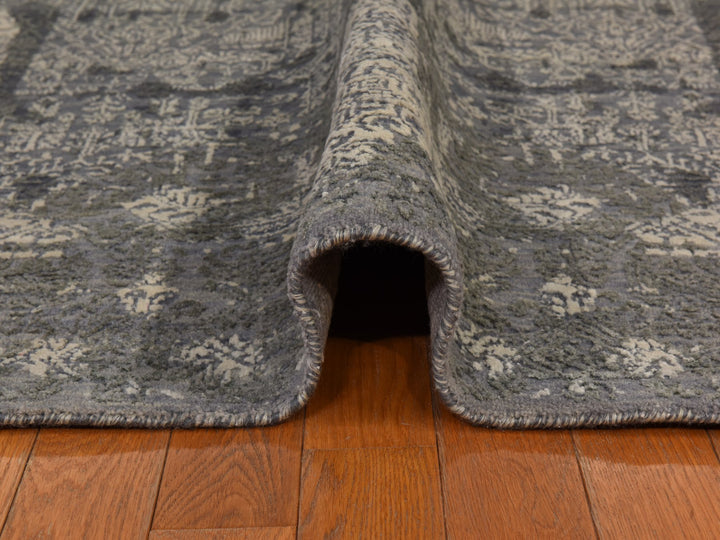6'1" x 9'2" New Hand Knotted Grey Wool & Silk Rectangle Oriental Rug - MOA10278391