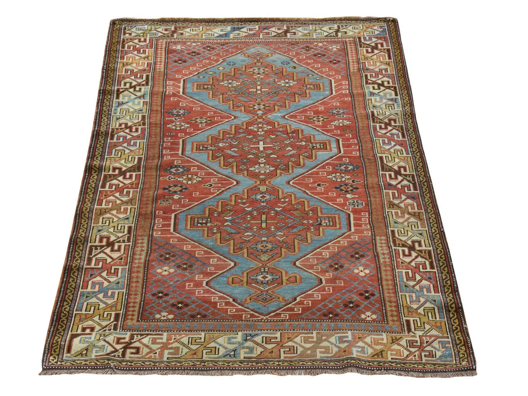 3'10" x 5'7" Vintage Hand Knotted Red Wool Rectangle Oriental Rug - MOA10278394