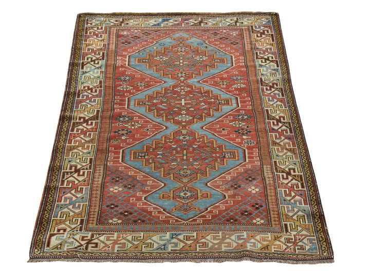3'10" x 5'7" Vintage Hand Knotted Red Wool Rectangle Oriental Rug - MOA10278394