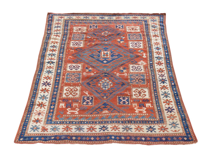 4'3" x 6'3" Vintage Hand Knotted Red Wool Rectangle Oriental Rug - MOA10278395