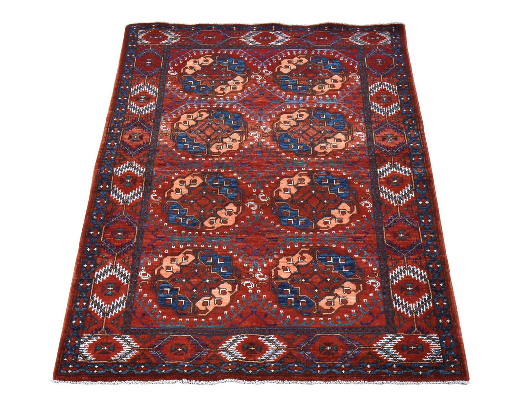 3'6" x 5'1" New Hand Knotted Red Wool Rectangle Oriental Rug - MOA10278396