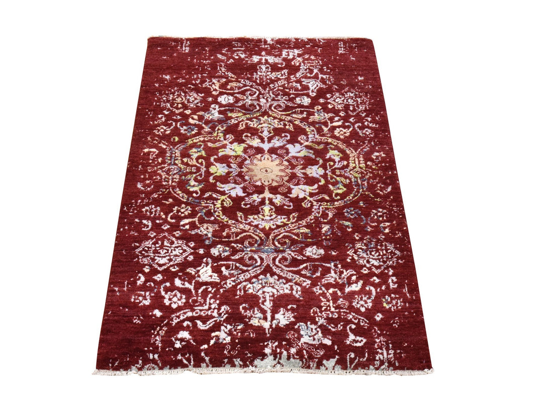 3'0" x 5'1" New Hand Knotted Red Wool & Silk Rectangle Oriental Rug - MOA10278397