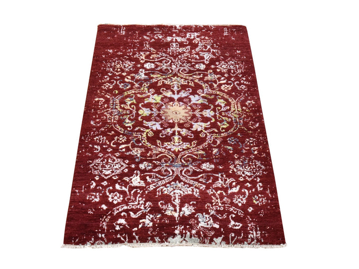 3'0" x 5'1" New Hand Knotted Red Wool & Silk Rectangle Oriental Rug - MOA10278397