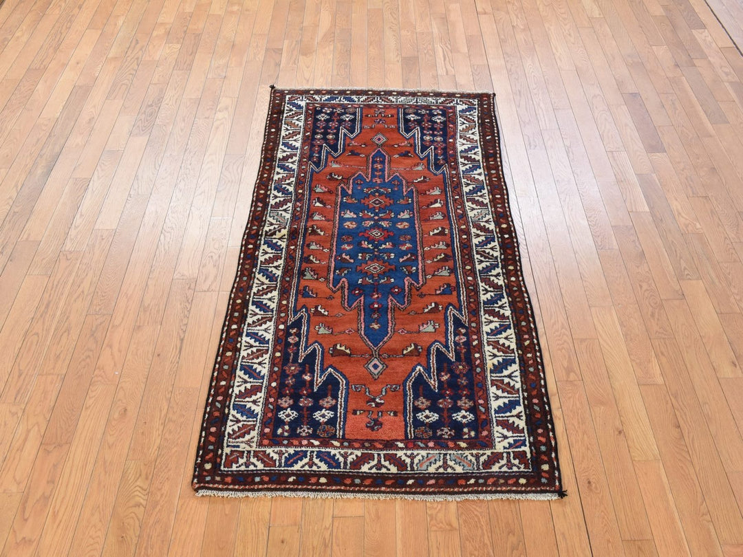 3'3" x 6'3" Vintage Hand Knotted Orange Wool Rectangle Oriental Rug - MOA10278401