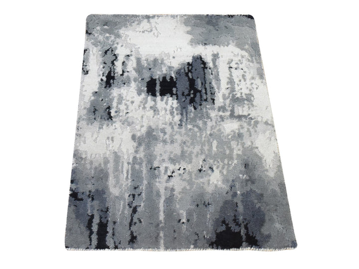 2'0" x 3'0" New Hand Knotted Black Wool & Silk Rectangle Oriental Rug - MOA10278402