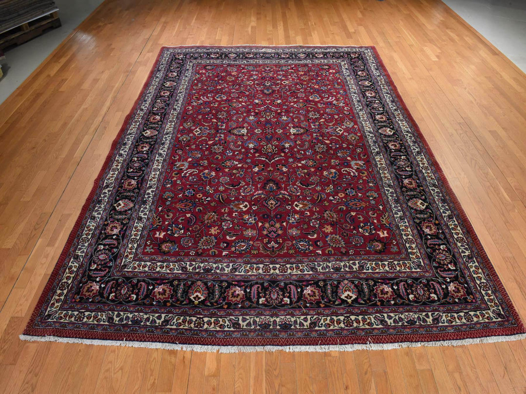 9'9" x 12'10" Vintage Hand Knotted Red Wool Rectangle Oriental Rug - MOA10278413