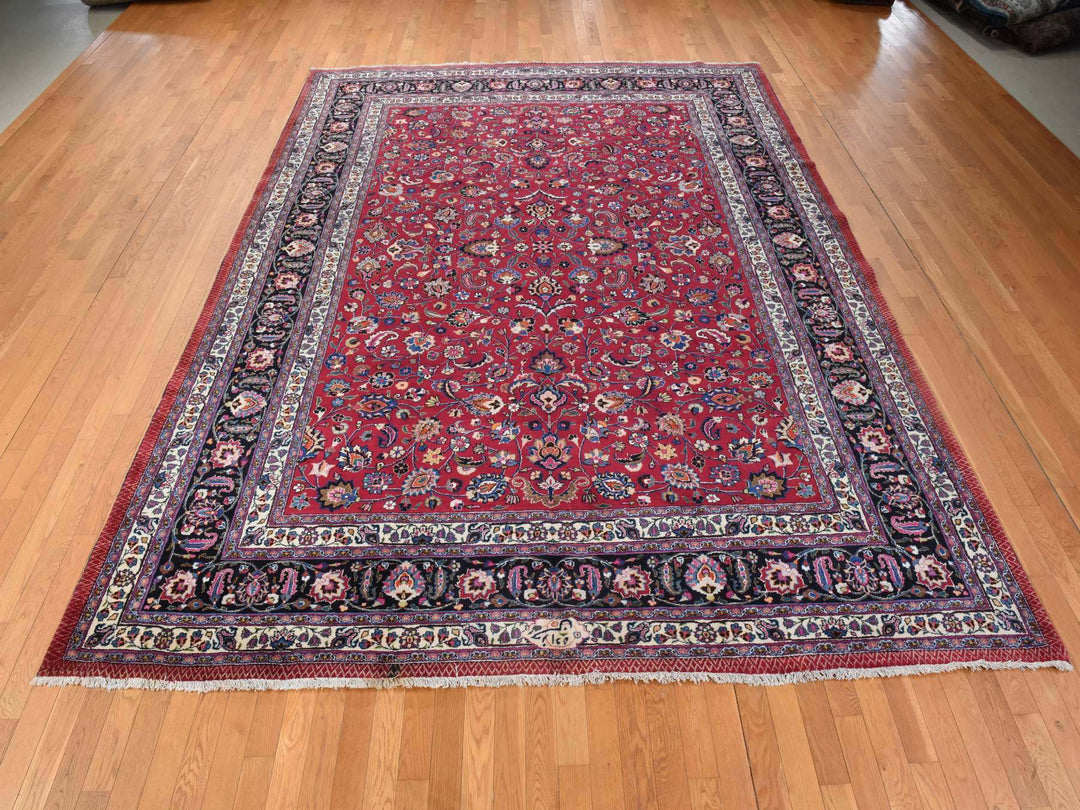 9'9" x 12'10" Vintage Hand Knotted Red Wool Rectangle Oriental Rug - MOA10278413