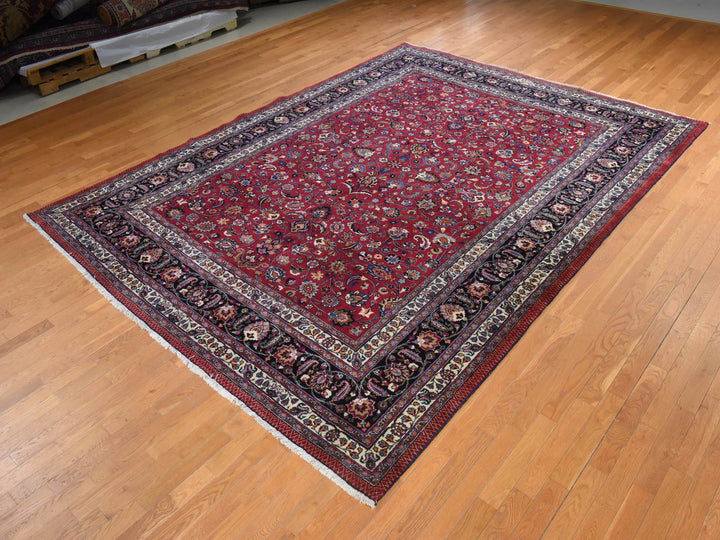 9'9" x 12'10" Vintage Hand Knotted Red Wool Rectangle Oriental Rug - MOA10278413