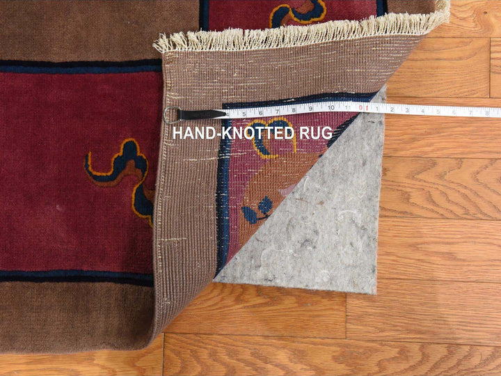 10'1" x 14'2" Vintage Hand Knotted Brown Wool Rectangle Oriental Rug - MOA10278418