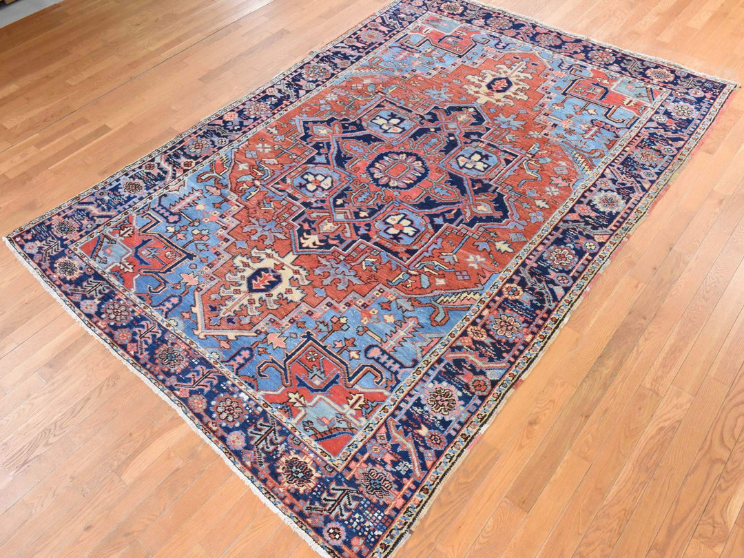 7'2" x 10'0" Vintage Hand Knotted Red Wool Rectangle Oriental Rug - MOA10278423
