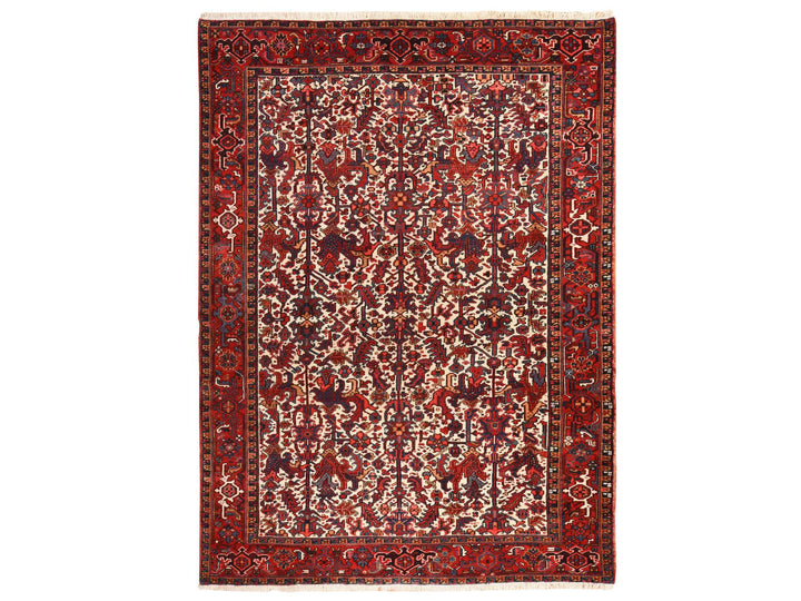 8'3" x 11'1" Vintage Hand Knotted Ivory Wool Rectangle Oriental Rug - MOA10278433