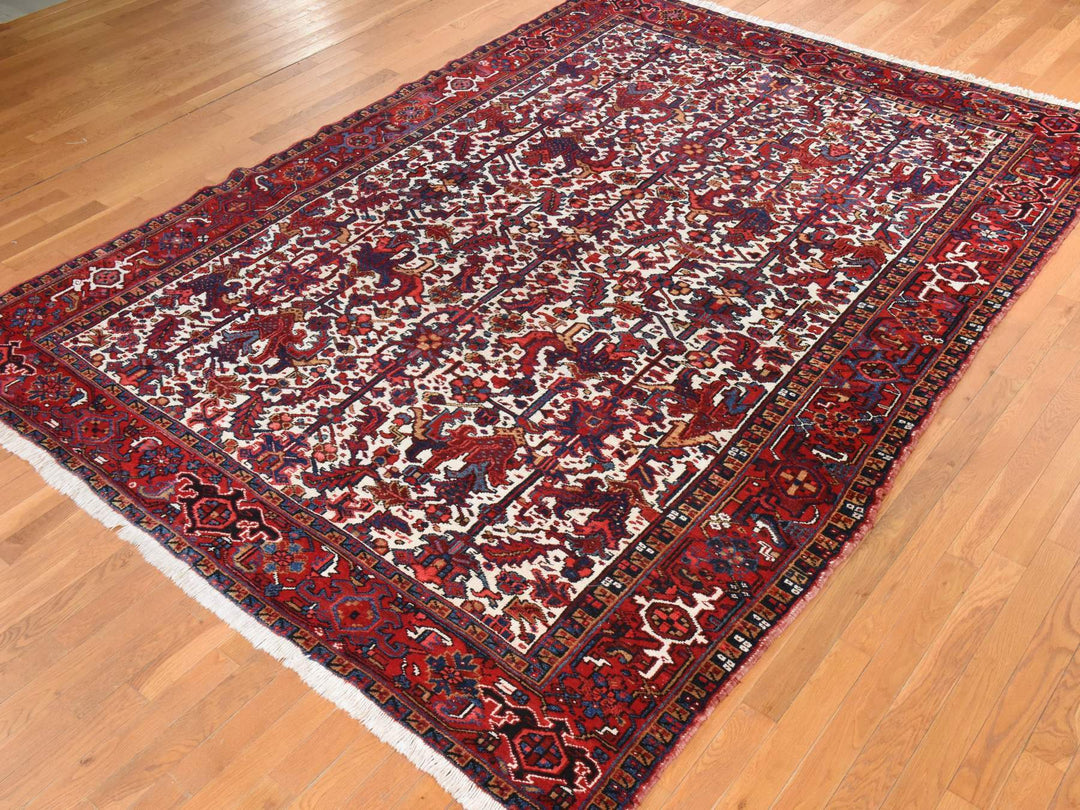 8'3" x 11'1" Vintage Hand Knotted Ivory Wool Rectangle Oriental Rug - MOA10278433