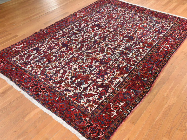 8'3" x 11'1" Vintage Hand Knotted Ivory Wool Rectangle Oriental Rug - MOA10278433