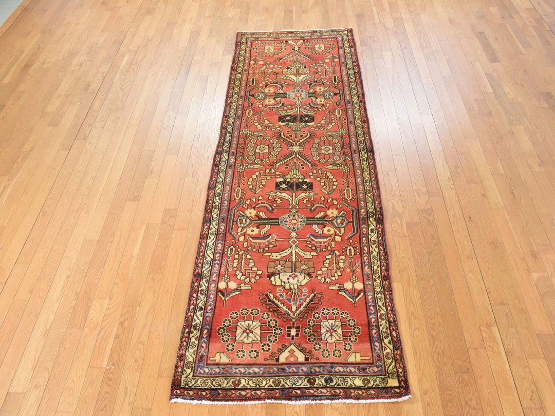 3'4" x 9'10" Vintage Hand Knotted Red Wool Runner Oriental Rug - MOA10278439