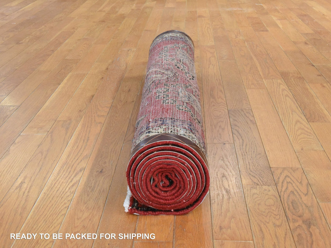 3'4" x 9'10" Vintage Hand Knotted Red Wool Runner Oriental Rug - MOA10278439