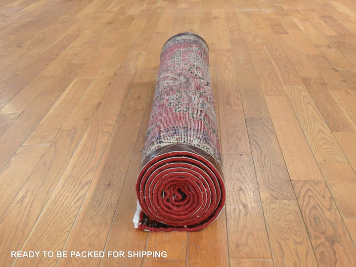 3'4" x 9'10" Vintage Hand Knotted Red Wool Runner Oriental Rug - MOA10278439