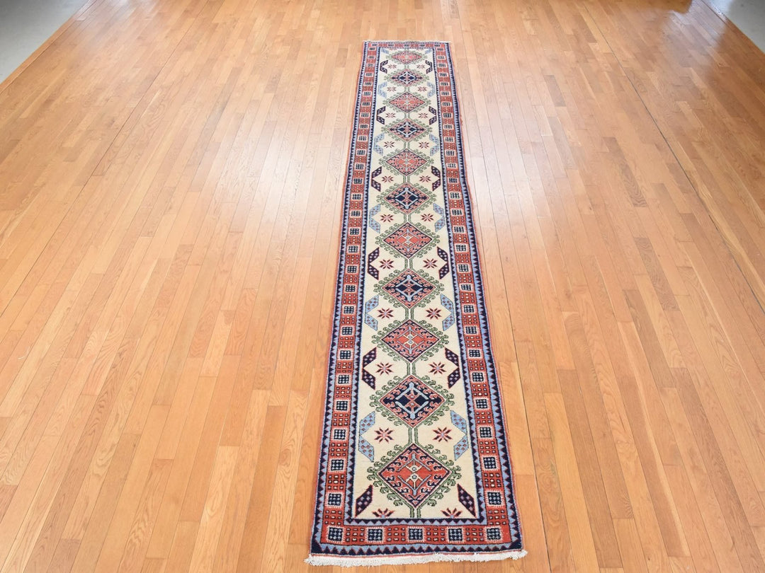 2'6" x 13'1" Vintage Hand Knotted Yellow Wool Runner Oriental Rug - MOA10278441