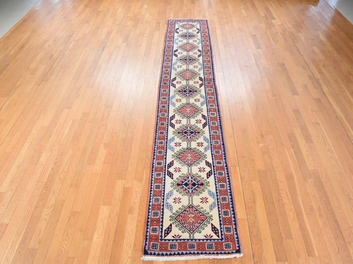 2'6" x 13'1" Vintage Hand Knotted Yellow Wool Runner Oriental Rug - MOA10278441