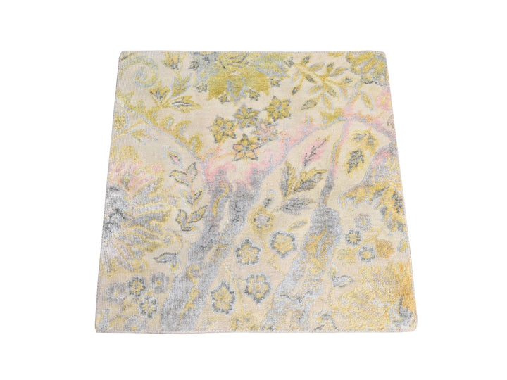 2'0" x 2'0" New Hand Knotted Yellow Wool & Silk Square Oriental Rug - MOA10278443