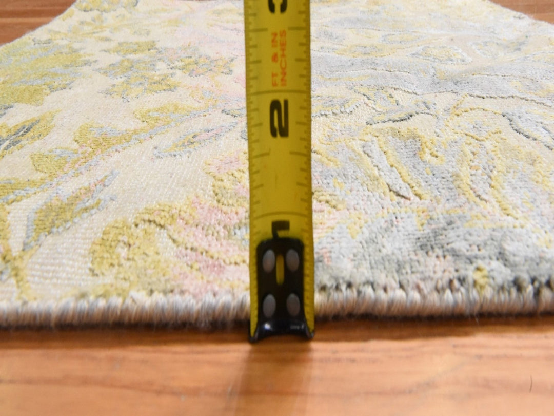 2'0" x 2'0" New Hand Knotted Yellow Wool & Silk Square Oriental Rug - MOA10278443
