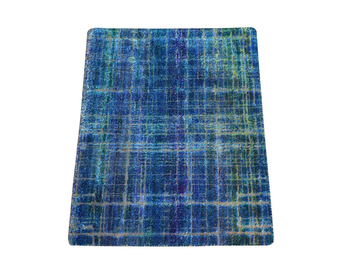 1'6" x 2'0" New Hand Knotted Blue Sari Silk Rectangle Oriental Rug - MOA10278444